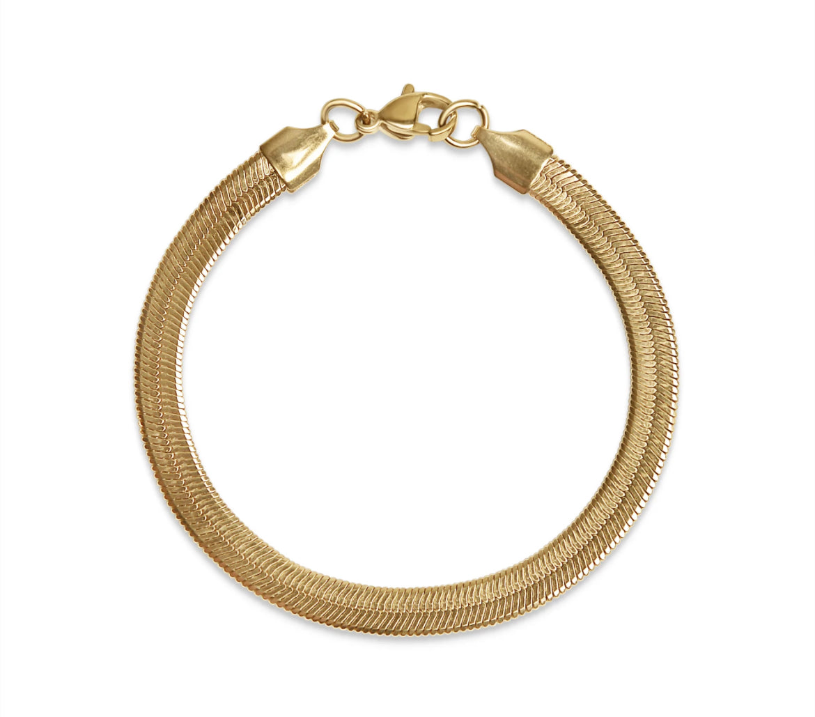 18k Gold Herringbone Chain Bracelet